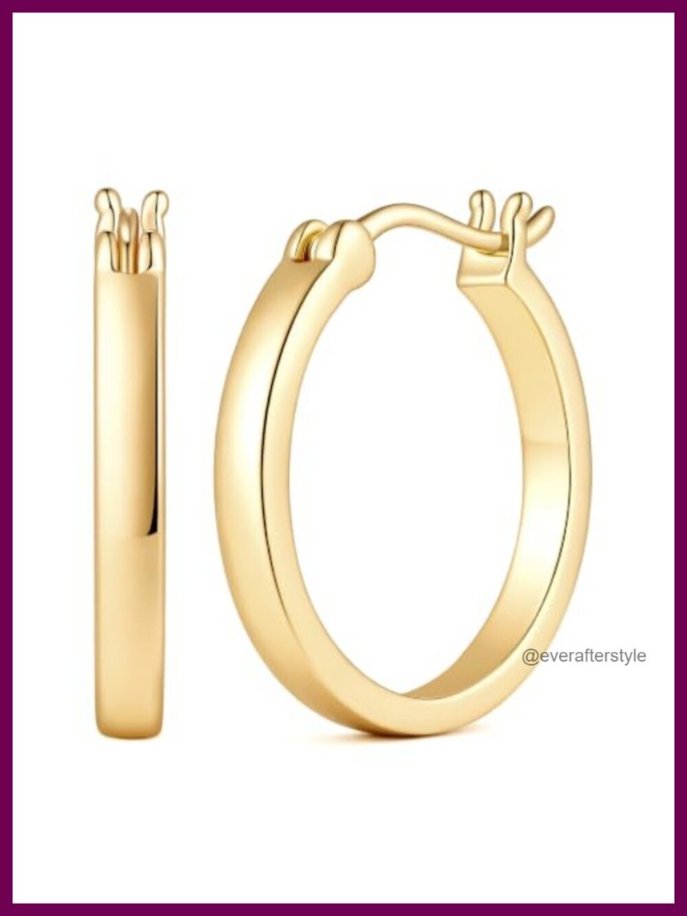 14K Gold Plated Flat Hoop Earrings for Women Mirror Finish